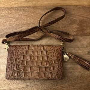 Brahmin Brown Croc-Embossed Crossbody Clutch
